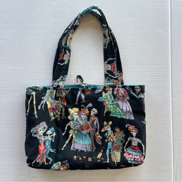 Black Tote Bag with Colorful Skeleton Design - Picture 1 of 10
